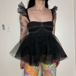NWT Anthropologie Pilcro Black Tulle Blouse XS